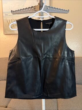 Christian Siriano Black Faux Leather Sleeveless Shell